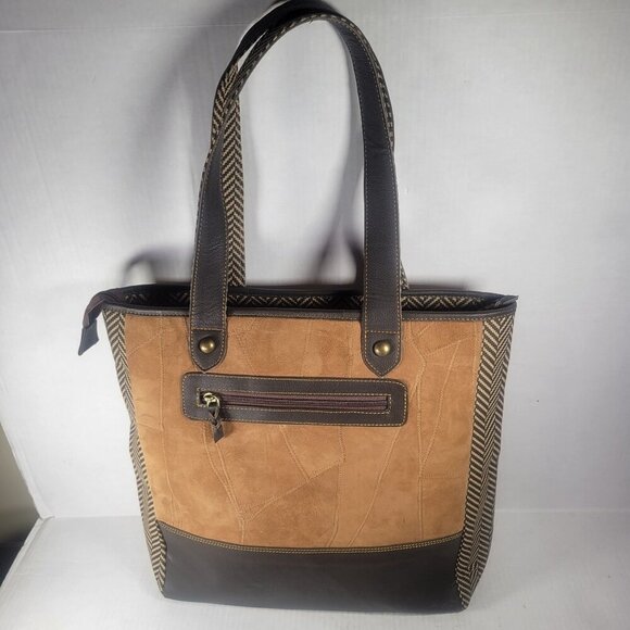 Vaan & Co. Women Milano Upcycled Genuine Leather Herringbone Tote - Picture 1 of 15